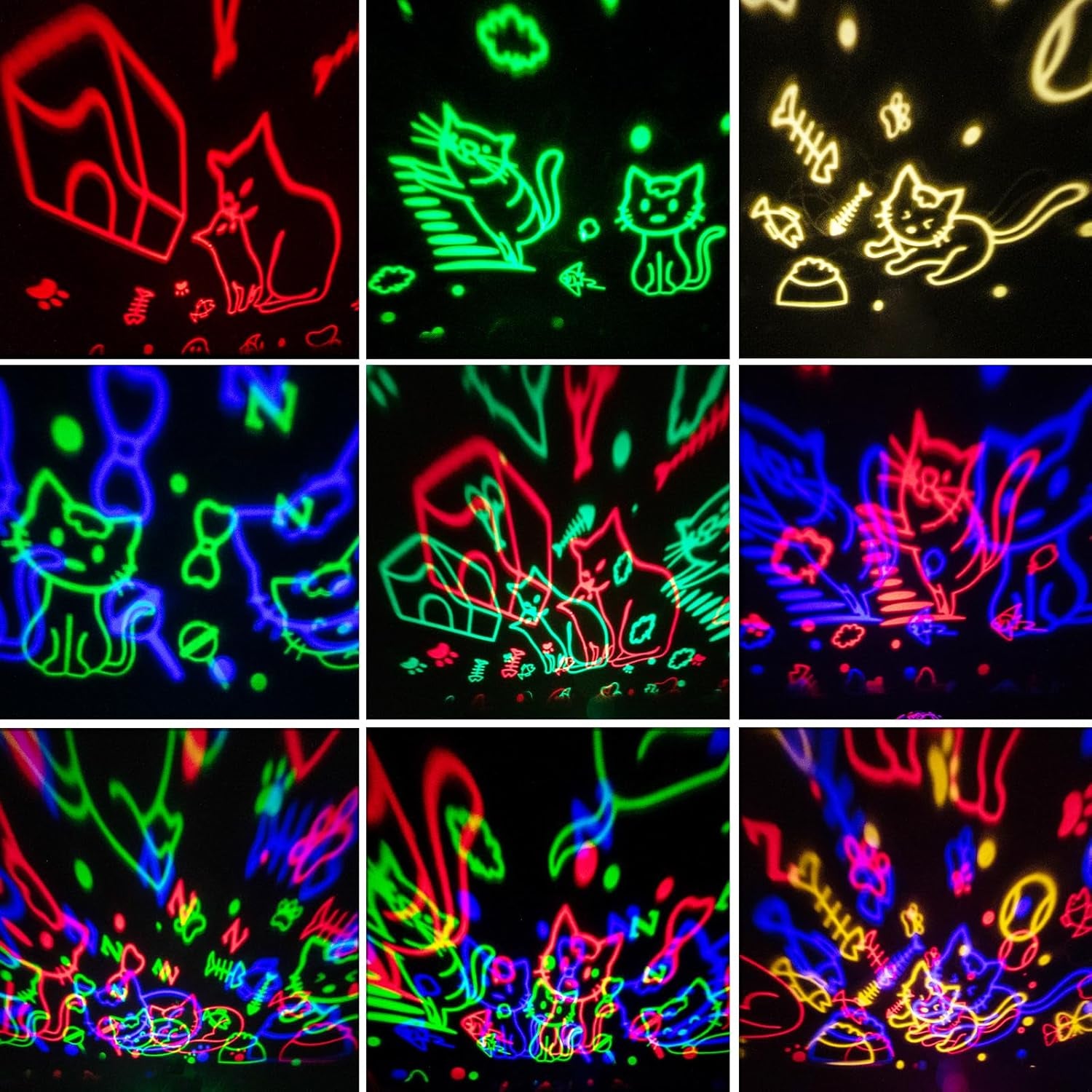 Cats Projector Night Light with 10H Auto-Off Timer (No Remote), 360° Rotation Nightlight, RGBW LED Color Mode, Usb/Battery Operated, Gift for Kids, Children & Cat Lovers