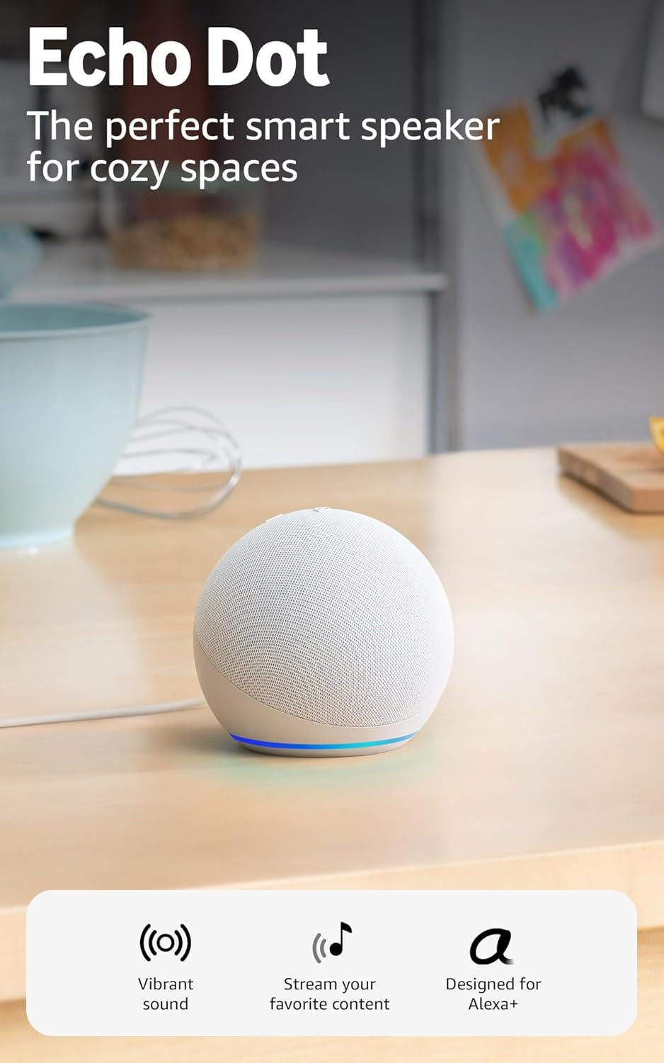 Echo Dot (Latest Model) - Premium Sound Quality, Perfect for Any Room, Glacier White