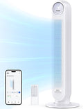 Tower Fan for Bedroom, 25Ft/S Smart Standing Fans, 90° Oscillating Floor Fan with 4 Modes, 4 Speeds, 8H Timer, 28Db, Bladeless, Remote, Works with Wifi Voice Control