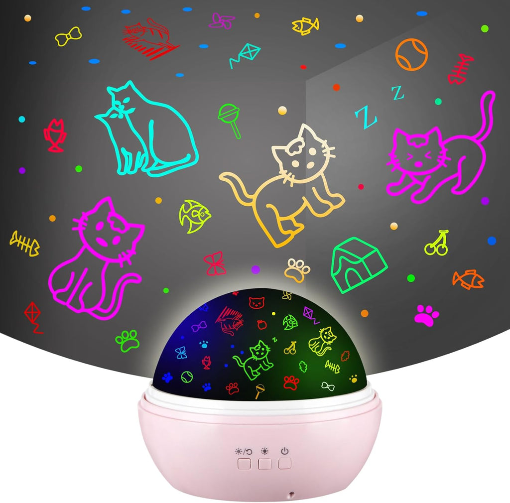 Cats Projector Night Light with 10H Auto-Off Timer (No Remote), 360° Rotation Nightlight, RGBW LED Color Mode, Usb/Battery Operated, Gift for Kids, Children & Cat Lovers